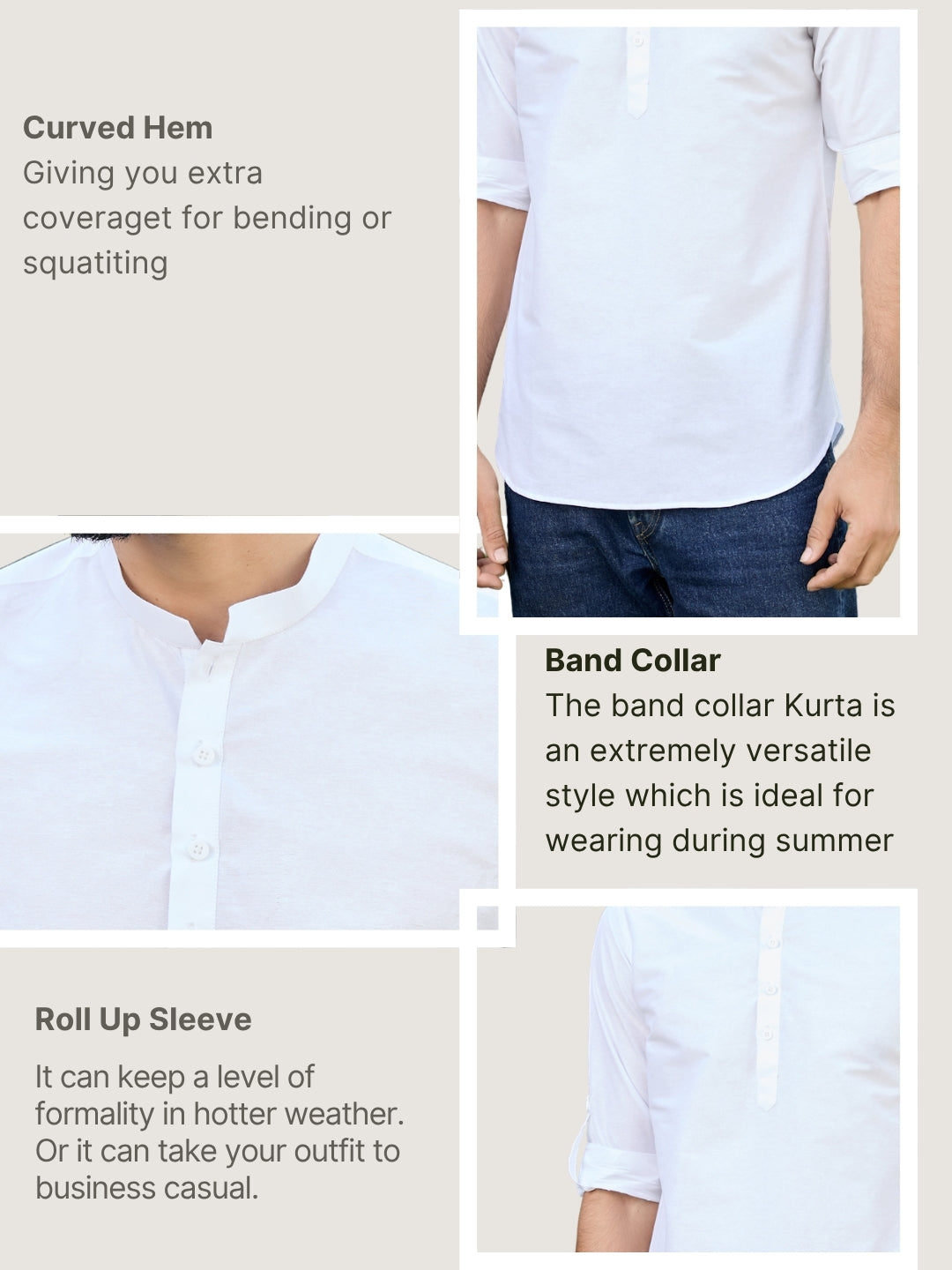 Men White Deluxe Cotton Short Kurta