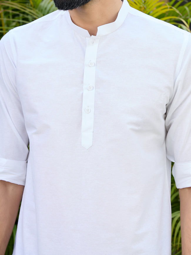 Men White Deluxe Cotton Short Kurta