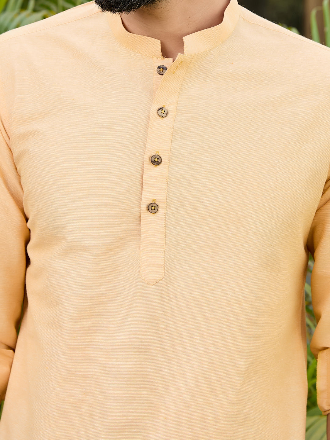 Men Yellow Deluxe Cotton Short Kurta