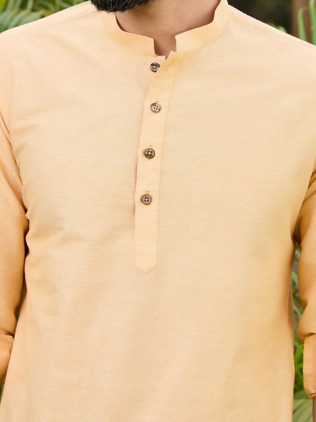 Men Yellow Deluxe Cotton Short Kurta