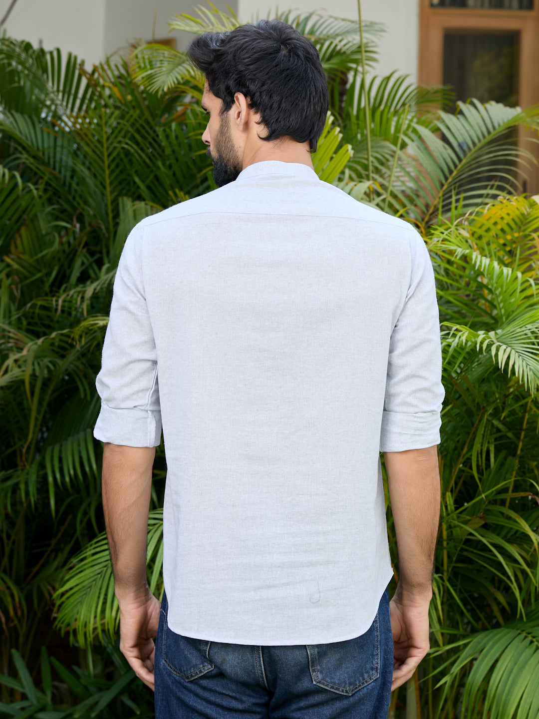 Men Gray Pure Cotton Short Kurta