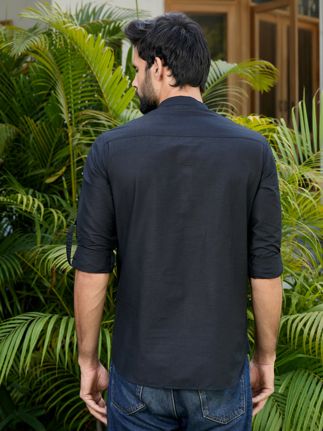 Men Black Deluxe Cotton Short Kurta