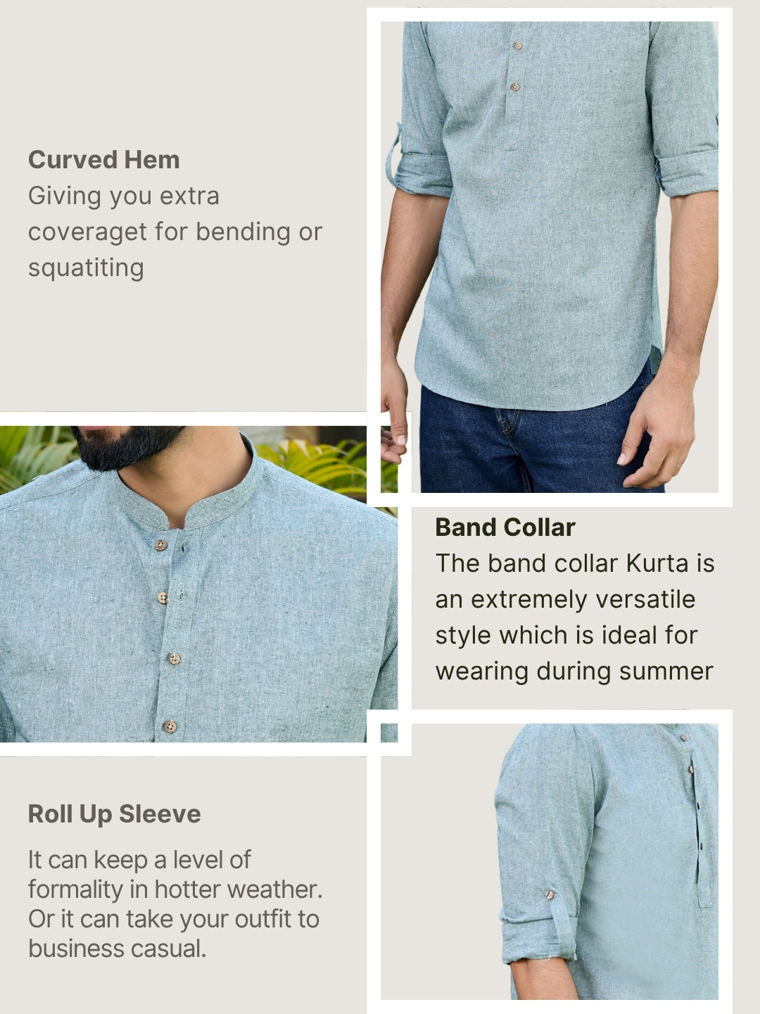 Men Green Pure Cotton Short Kurta