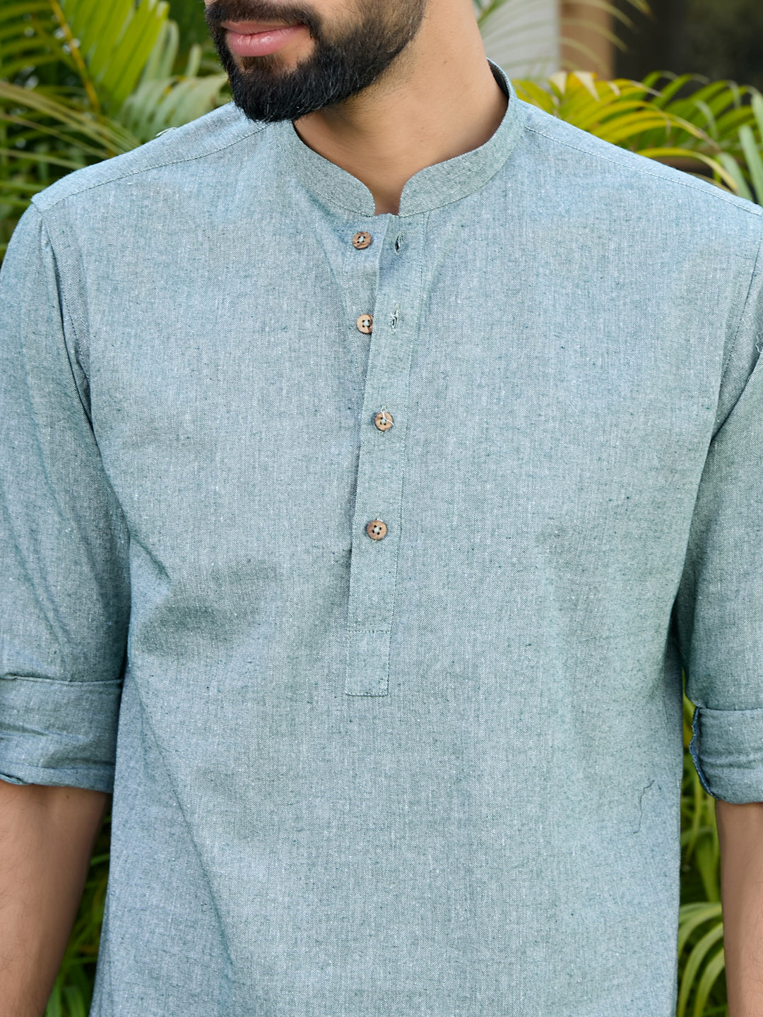 Men Green Pure Cotton Short Kurta