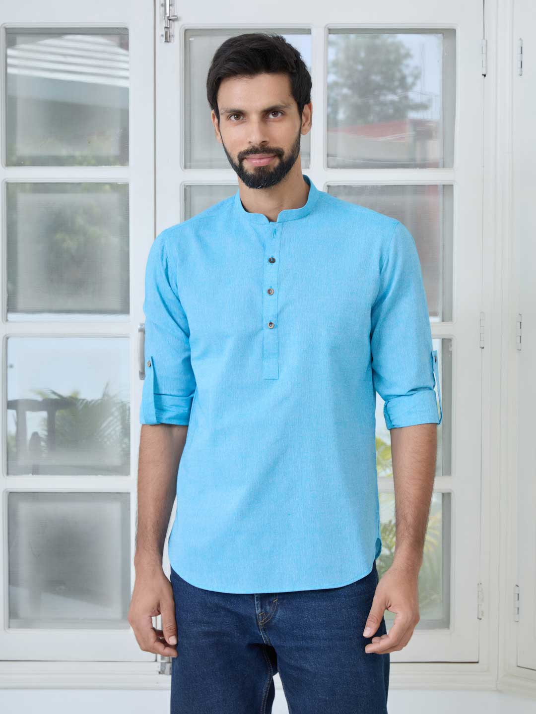 Men Blue Pure Cotton Short Kurta