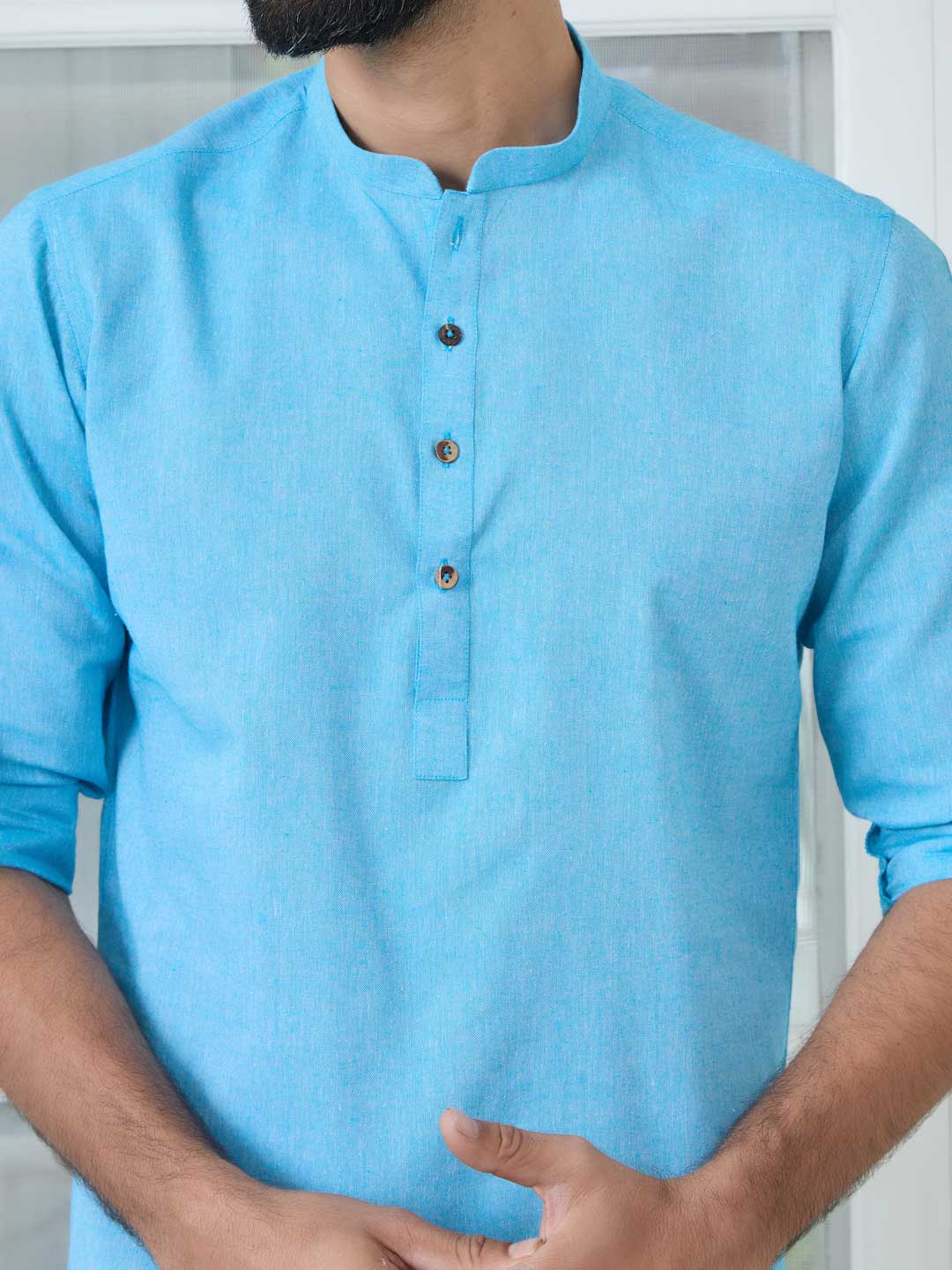 Men Blue Pure Cotton Short Kurta