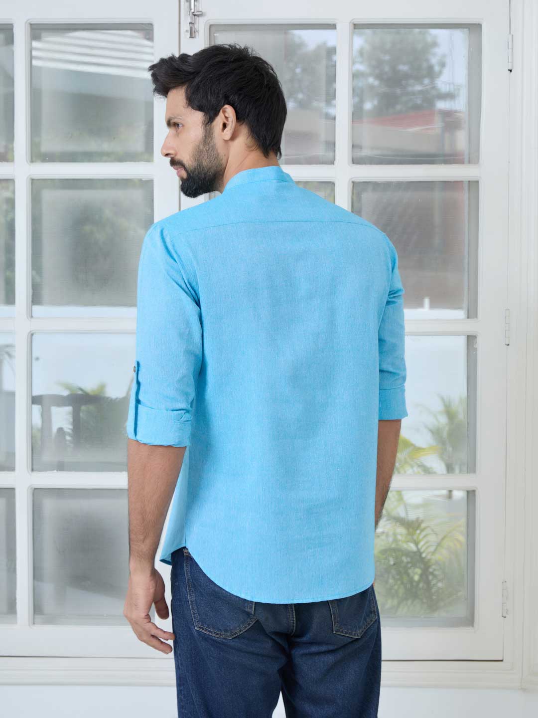 Men Blue Pure Cotton Short Kurta