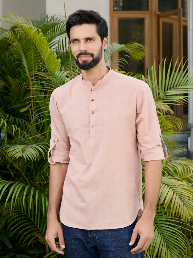 Men Brown Pure Cotton Short Kurta