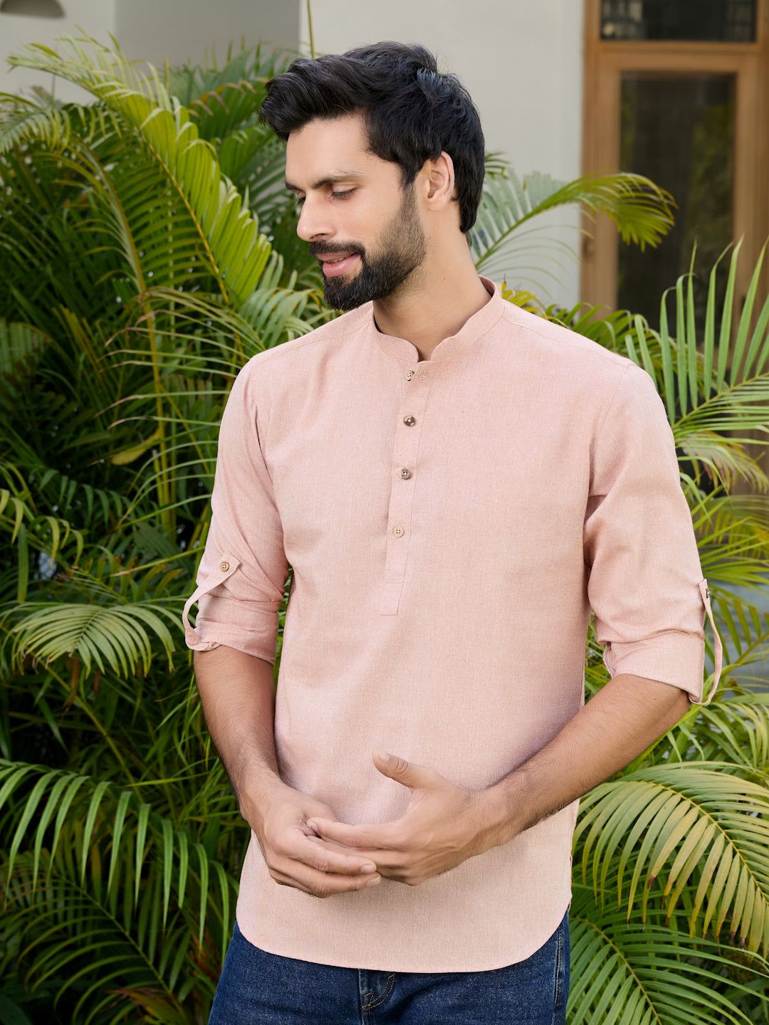 Men Brown Pure Cotton Short Kurta