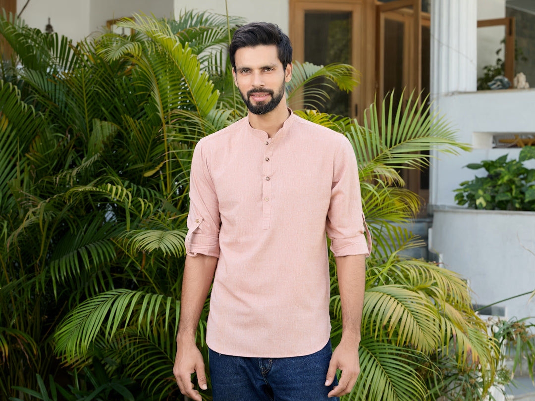 Men Brown Pure Cotton Short Kurta