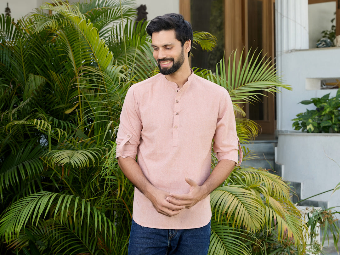 Men Brown Pure Cotton Short Kurta