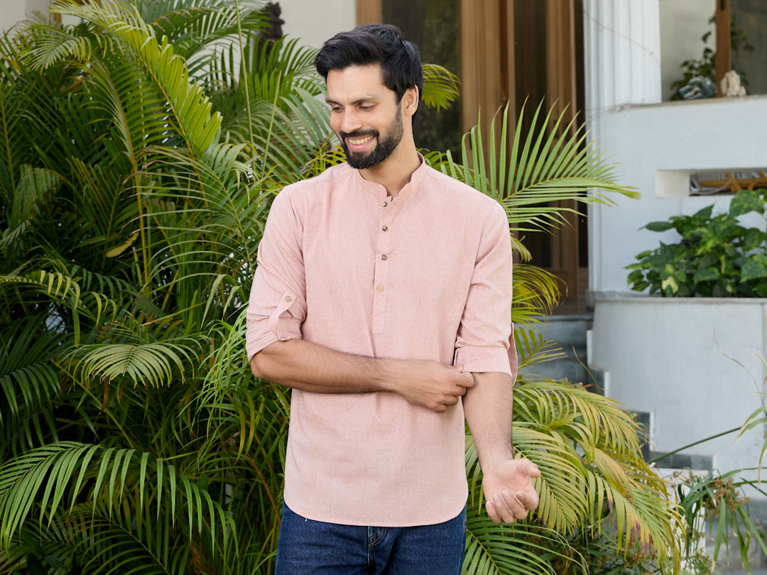 Men Brown Pure Cotton Short Kurta