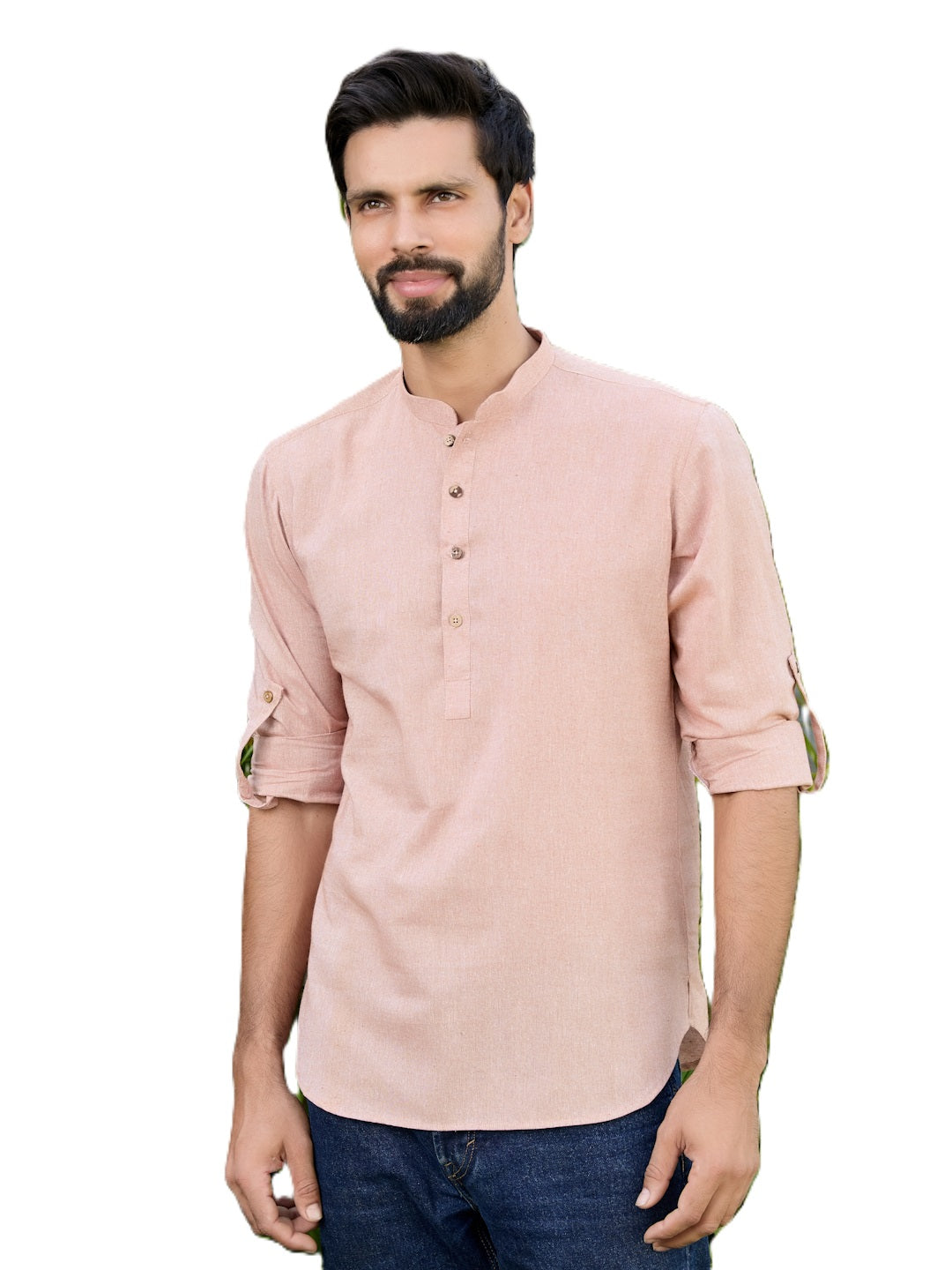 Men Brown Pure Cotton Short Kurta