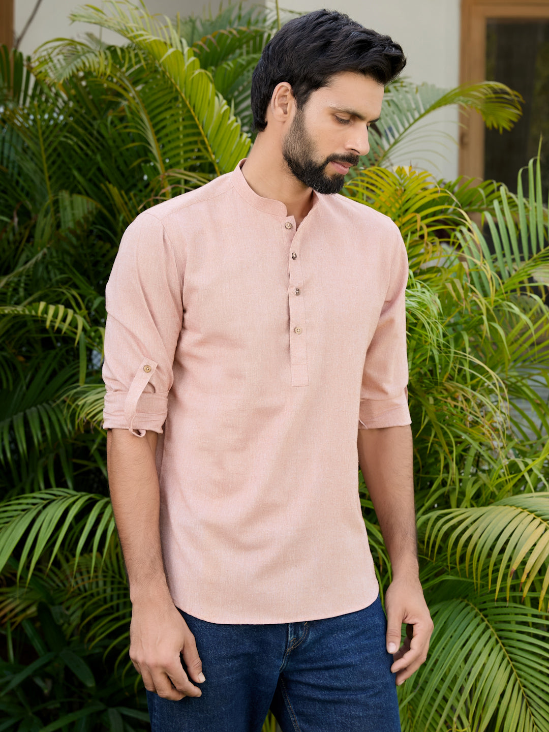 Men Brown Pure Cotton Short Kurta