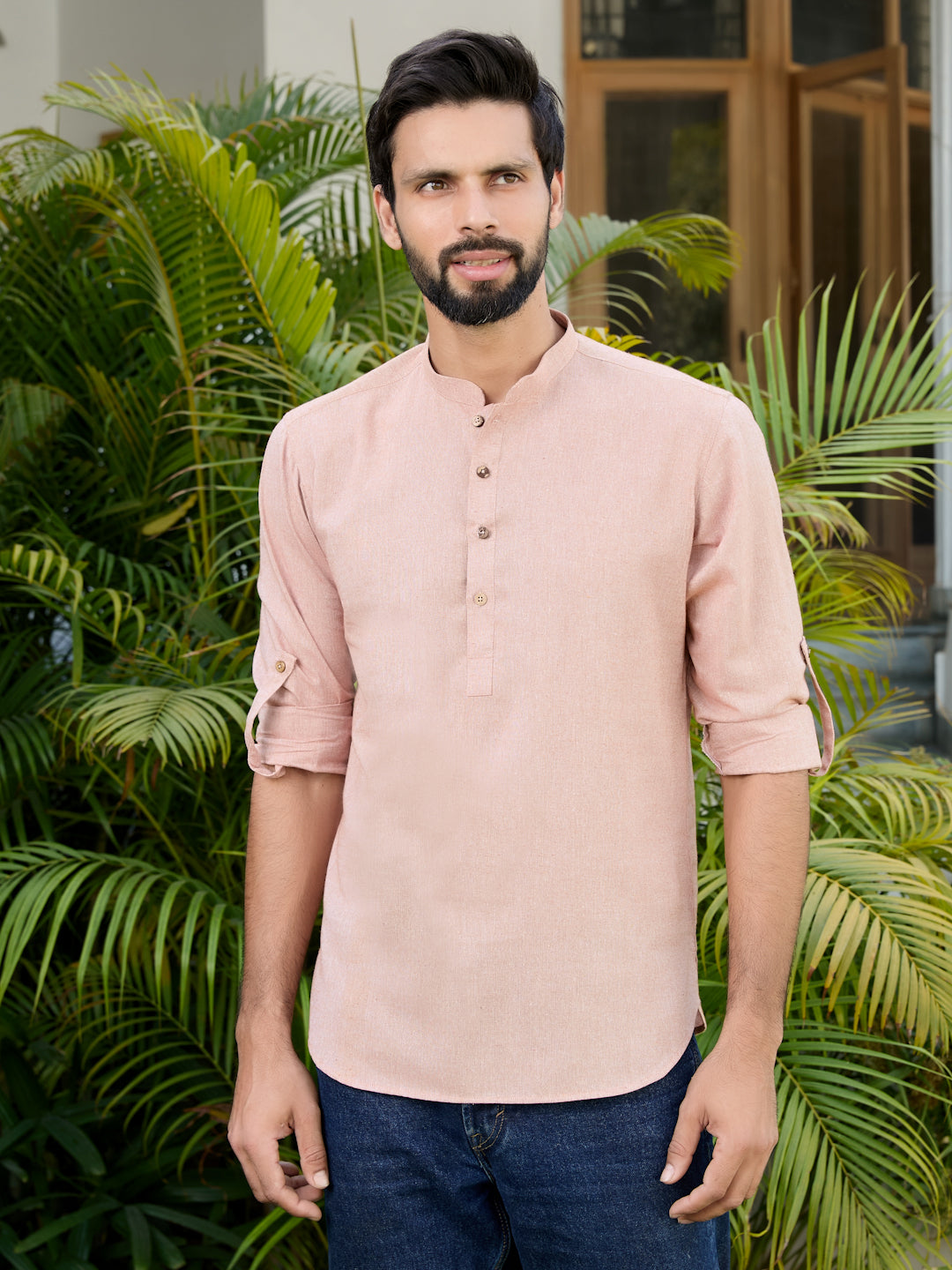 Men Brown Pure Cotton Short Kurta