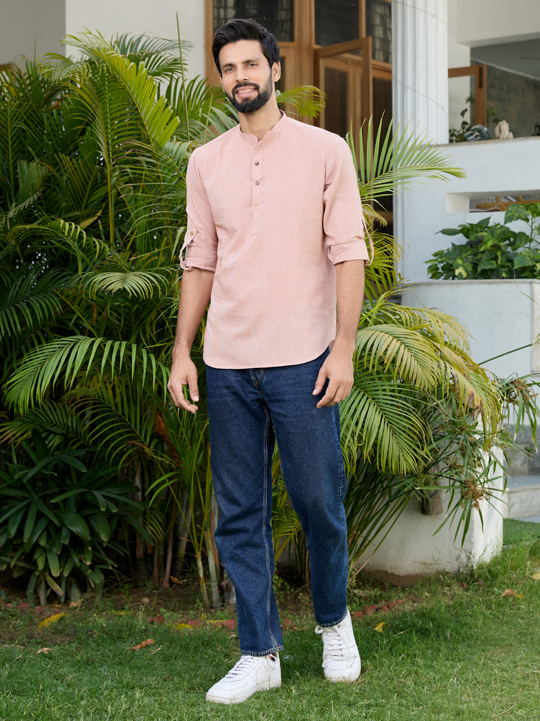 Men Brown Pure Cotton Short Kurta