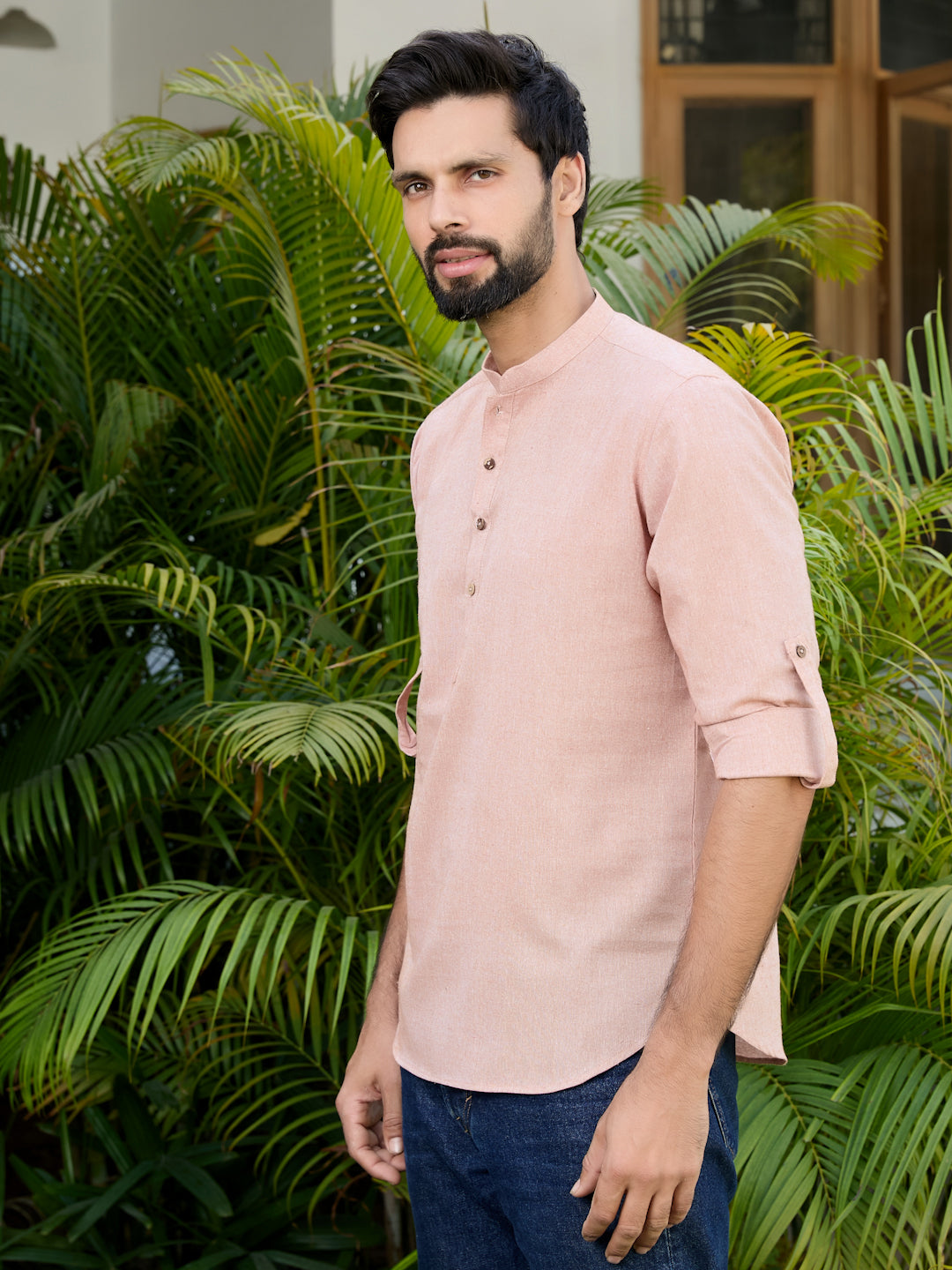 Men Brown Pure Cotton Short Kurta