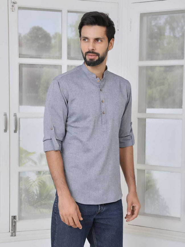 Men Grey Cotton Short Kurta