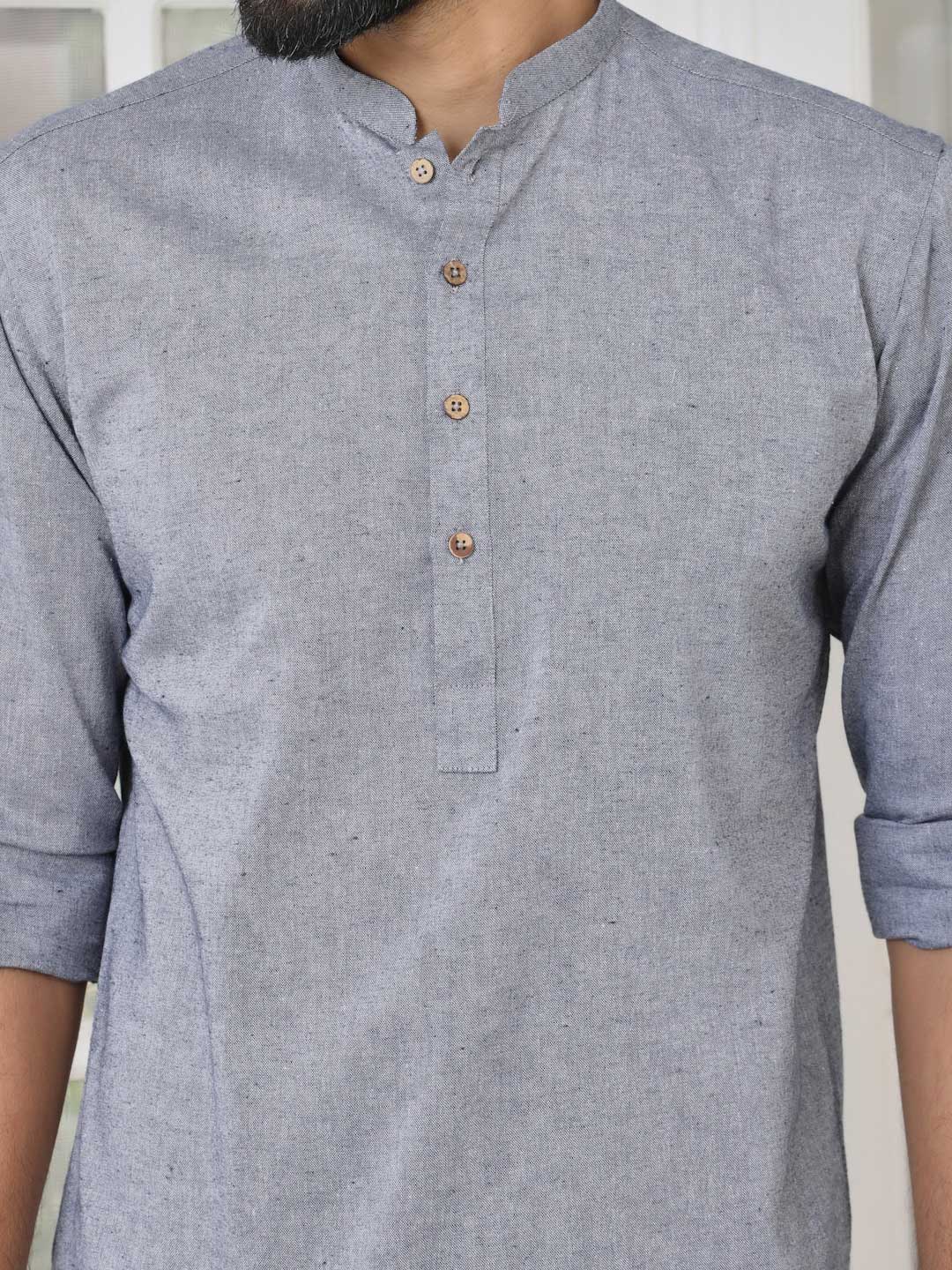 Men Grey Cotton Short Kurta