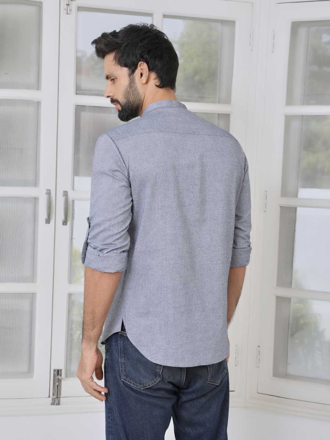 Men Grey Cotton Short Kurta