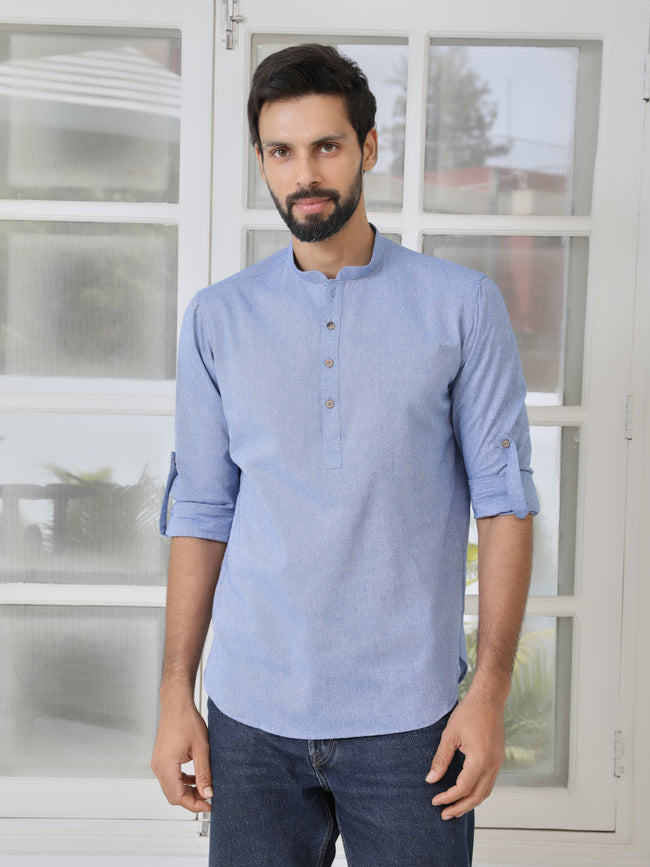 Men Indigo Solid cotton Short Kurta