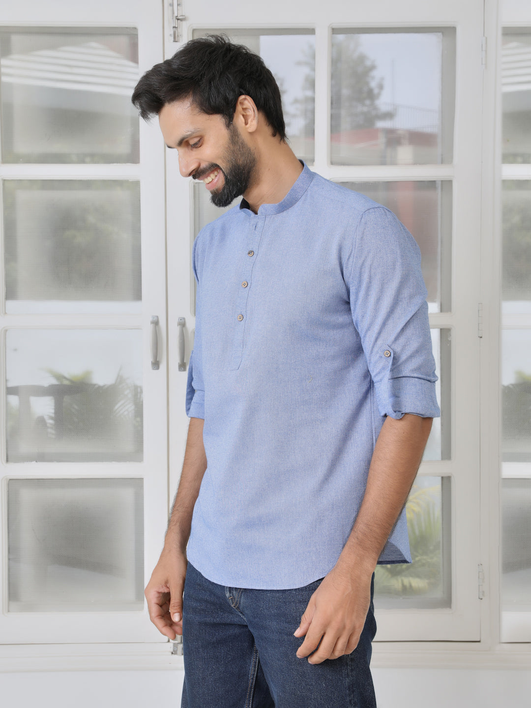 Men Indigo Solid cotton Short Kurta