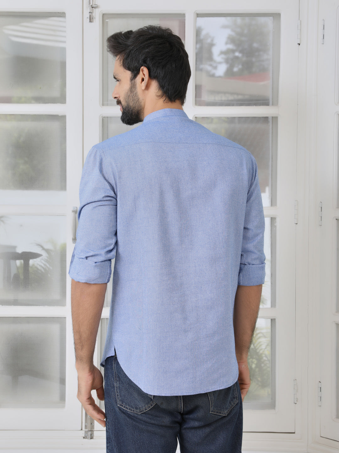 Men Indigo Solid cotton Short Kurta