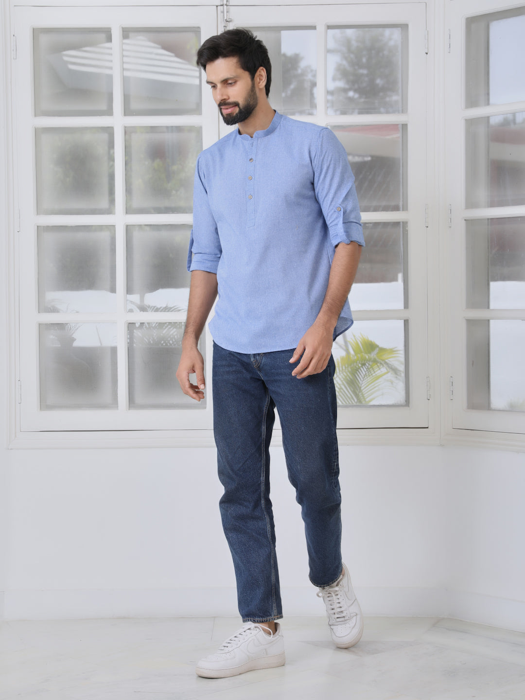 Men Indigo Solid cotton Short Kurta