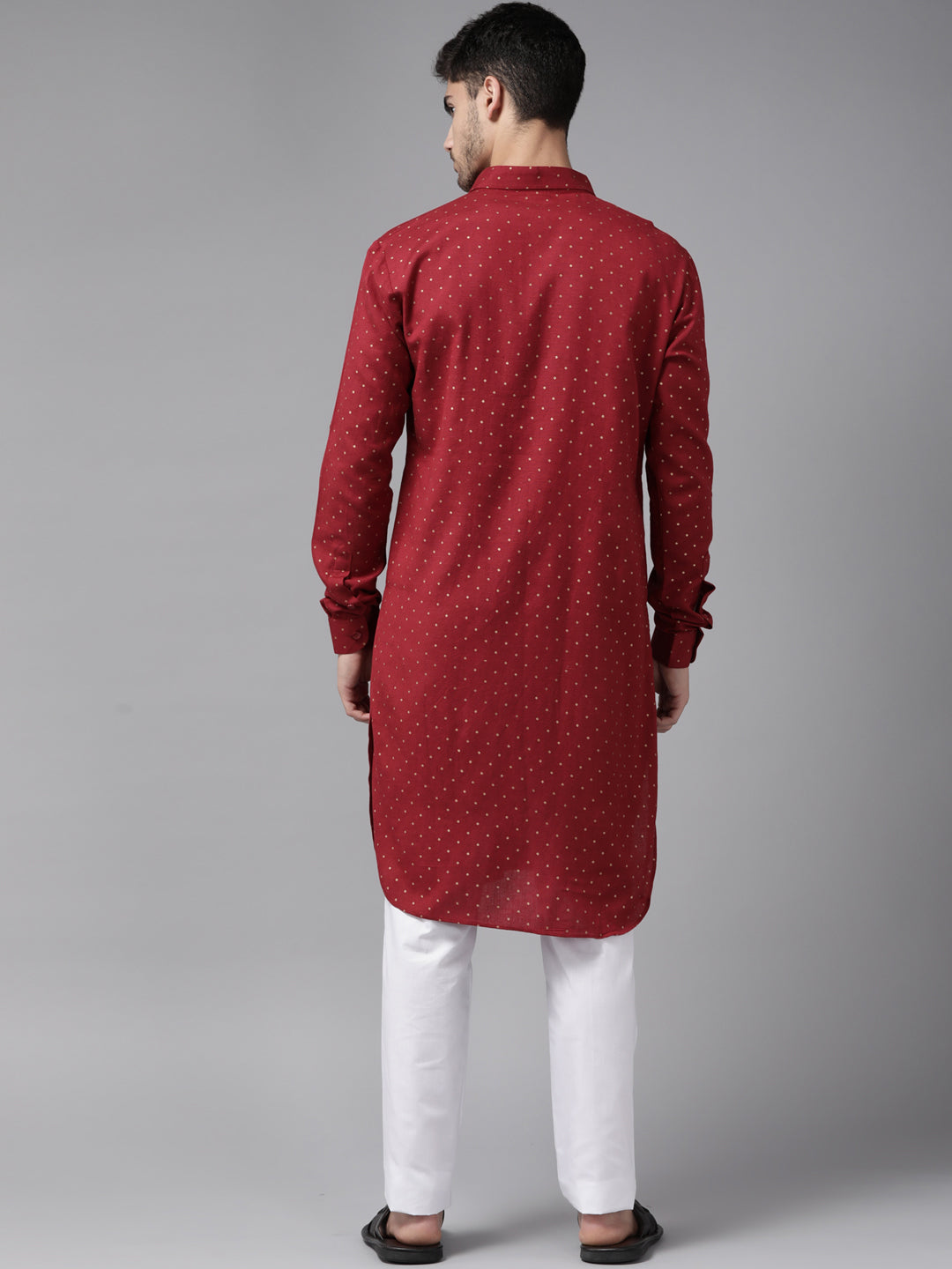 Men Maroon Regular Pure Cotton Pathani Printed Men'S Kurta