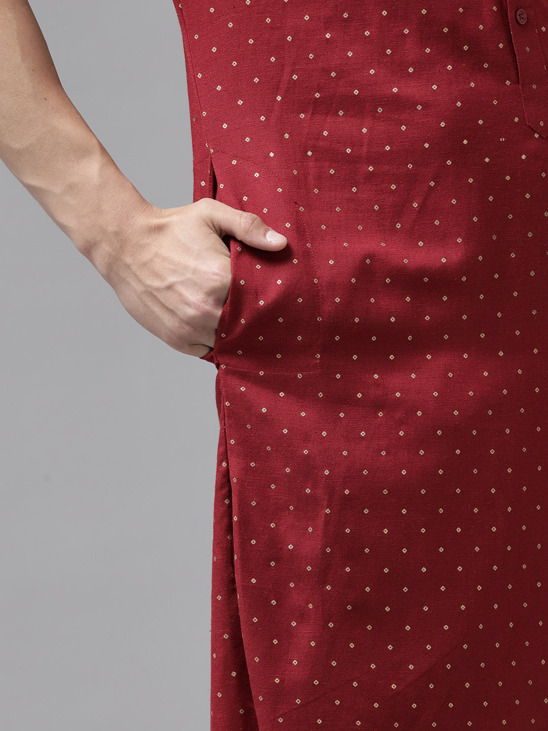 Men Maroon Regular Pure Cotton Pathani Printed Men'S Kurta