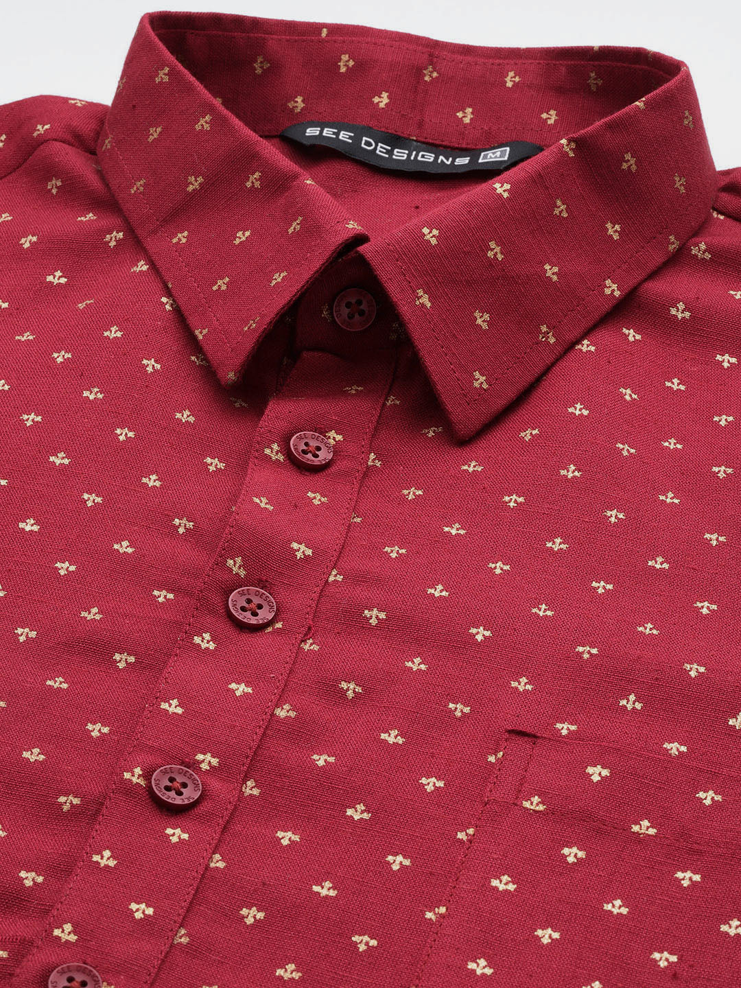 Men Maroon Regular Pure Cotton Pathani Printed Men'S Kurta