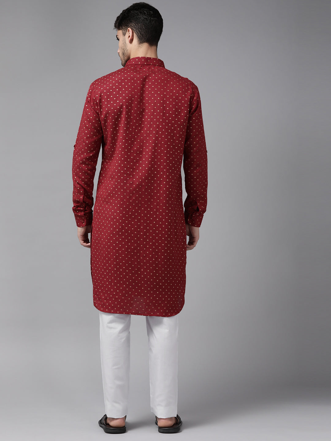 Men Maroon Regular Pure Cotton Pathani Printed Men'S Kurta