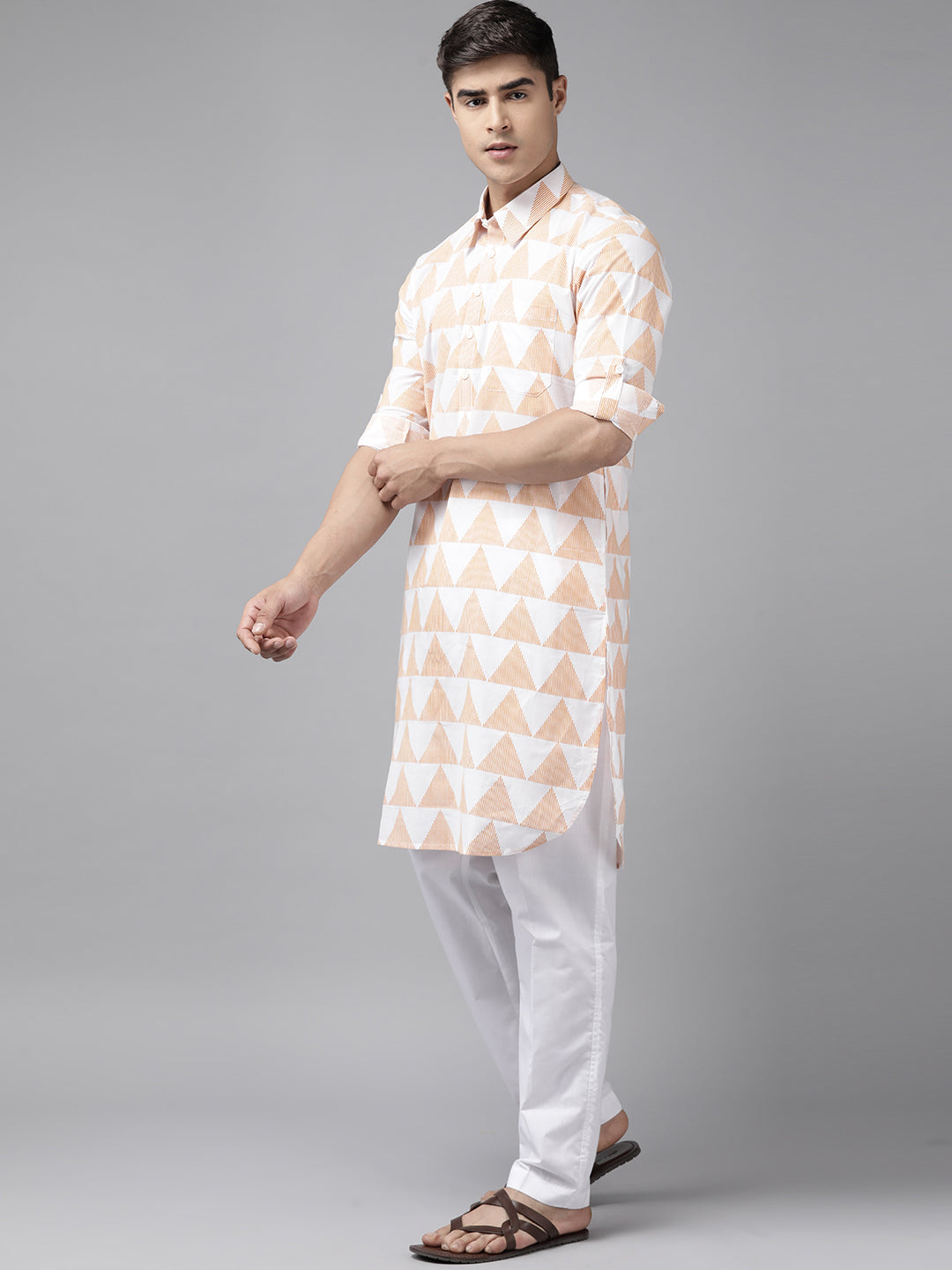 Men White Regular Pure Cotton Pathani Printed Men'S Kurta