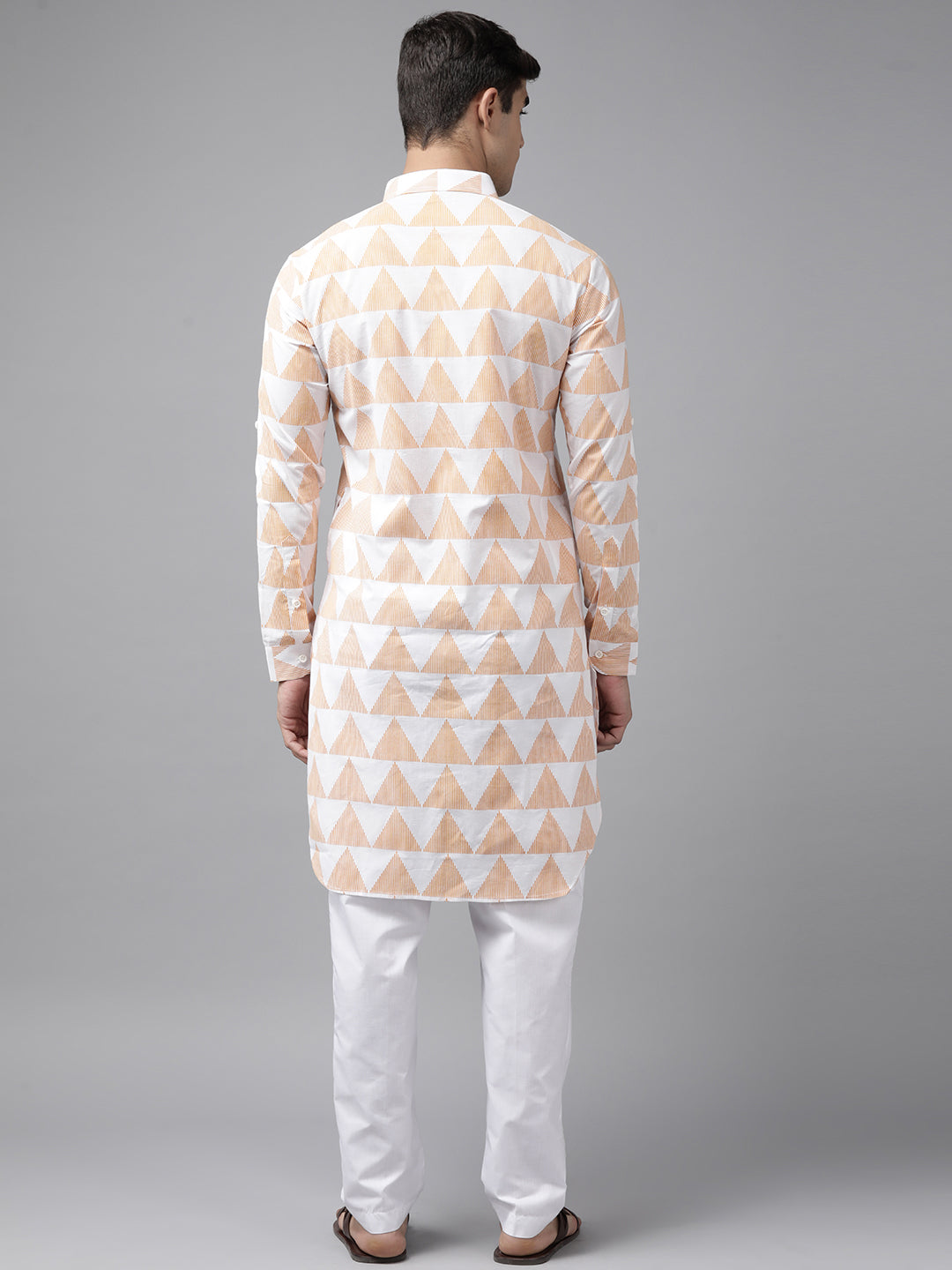 Men White Regular Pure Cotton Pathani Printed Men'S Kurta