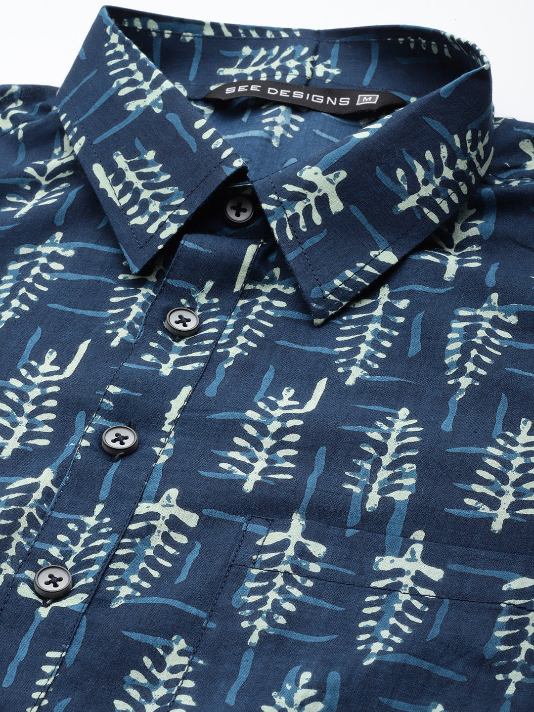 Men Indigo Regular Pure Cotton Pathani Printed Men'S Kurta