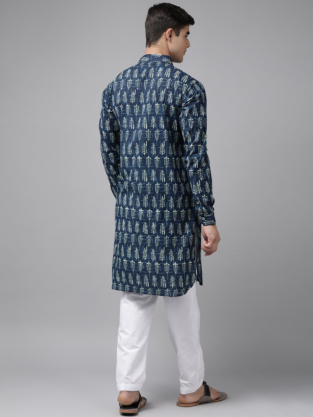 Men Indigo Regular Pure Cotton Pathani Printed Men'S Kurta
