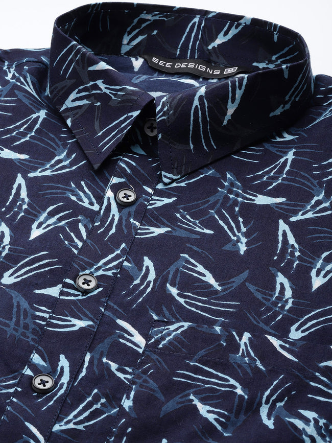 Men Indigo Regular Pure Cotton Pathani Printed Men'S Kurta