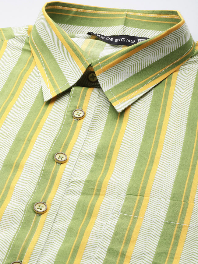 Men Lime Green Regular Pure Cotton Pathani Printed Men'S Kurta