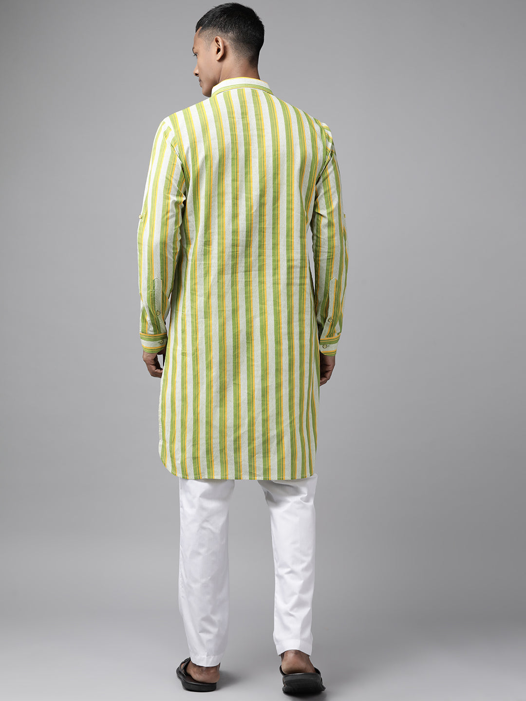 Men Lime Green Regular Pure Cotton Pathani Printed Men'S Kurta