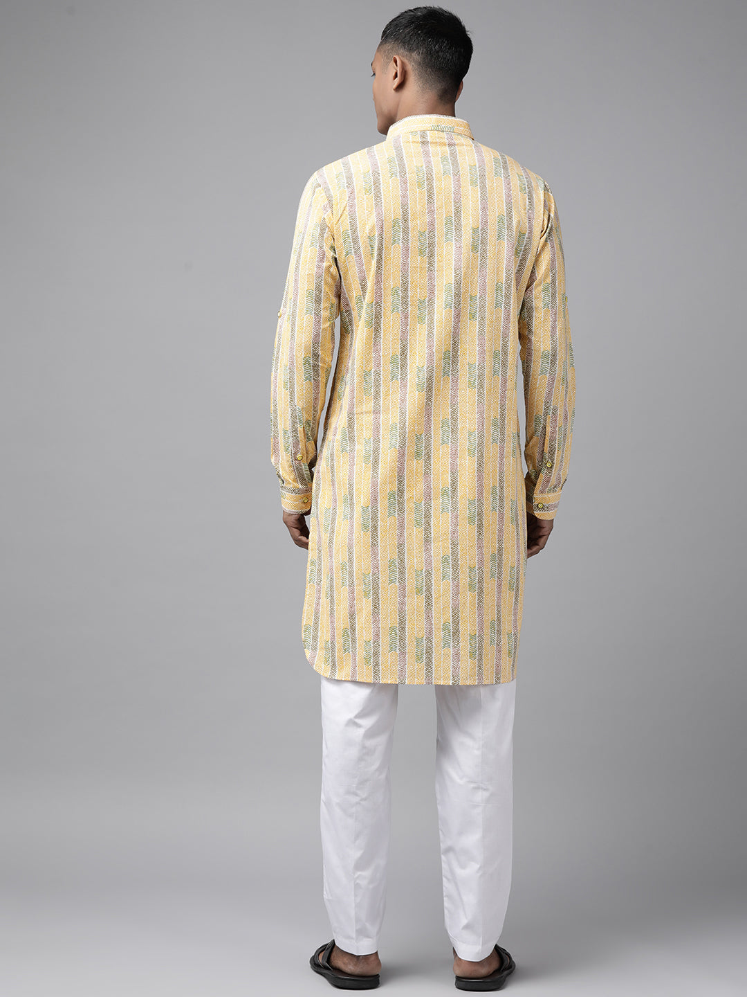 Men Yellow Regular Pure Cotton Pathani Printed Men'S Kurta