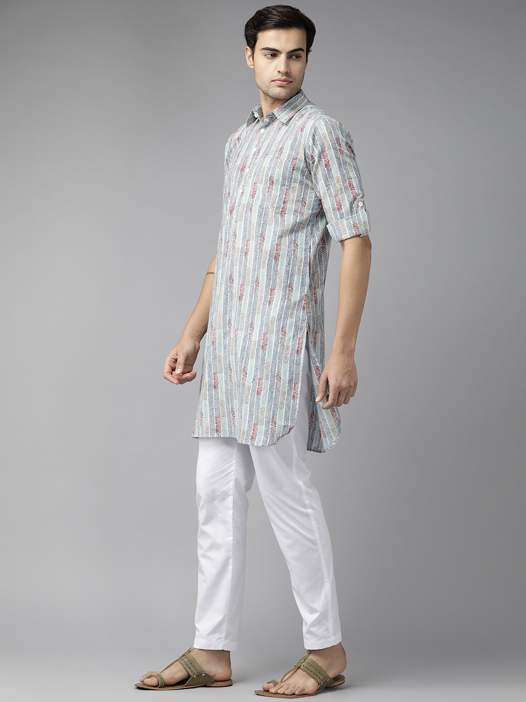 Men Multicolored Regular Pure Cotton Pathani Printed Men'S Kurta