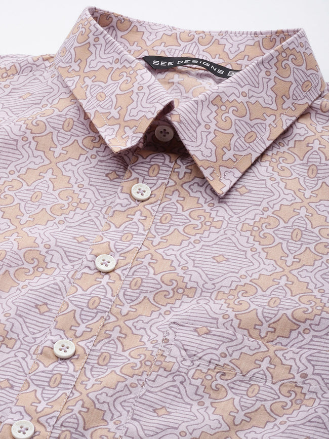 Men Beige Regular Pure Cotton Pathani Printed Men'S Kurta