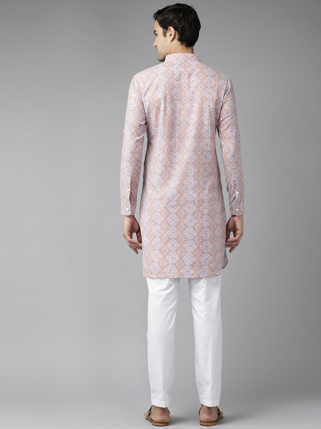 Men Beige Regular Pure Cotton Pathani Printed Men'S Kurta