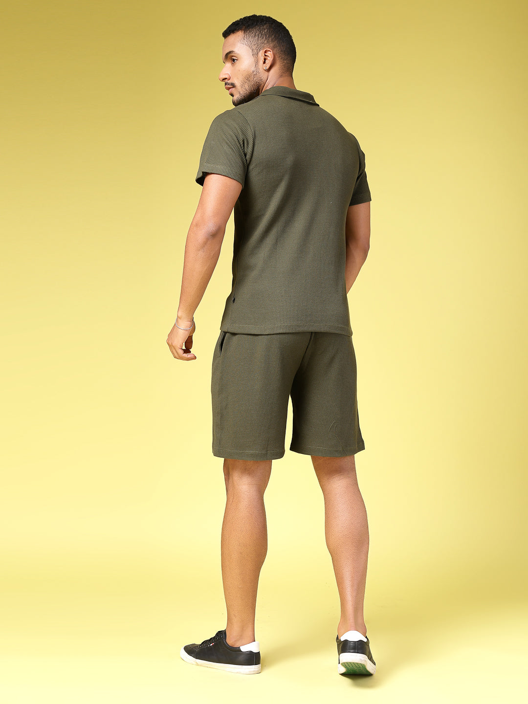 Men Olive Waffle Knit Co-Ords