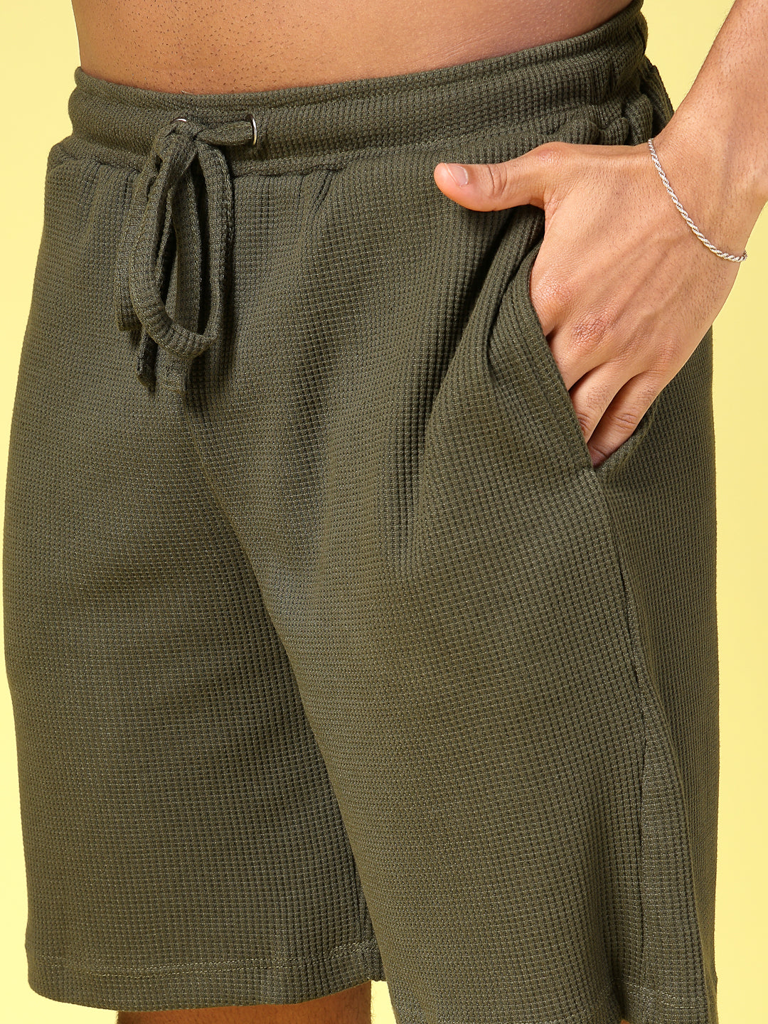 Men Olive Waffle Knit Co-Ords