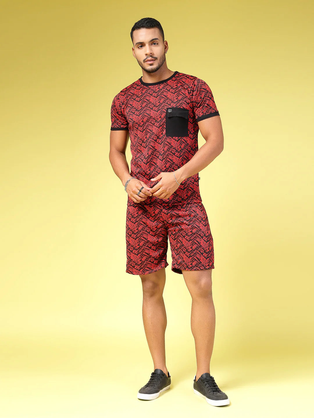Men Abstract Print Polyester Co-ords Set