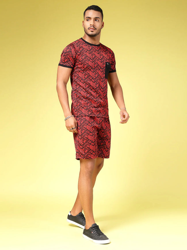 Men Abstract Print Polyester Co-ords Set