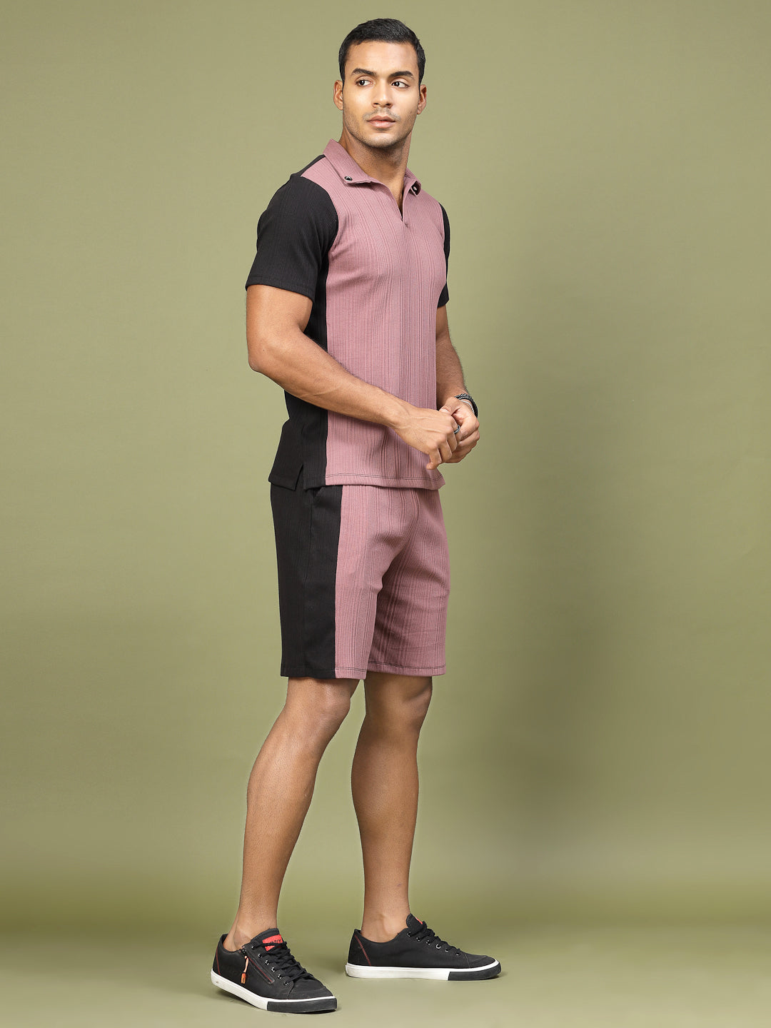 Men Colorblock Rib Polo Co-ords