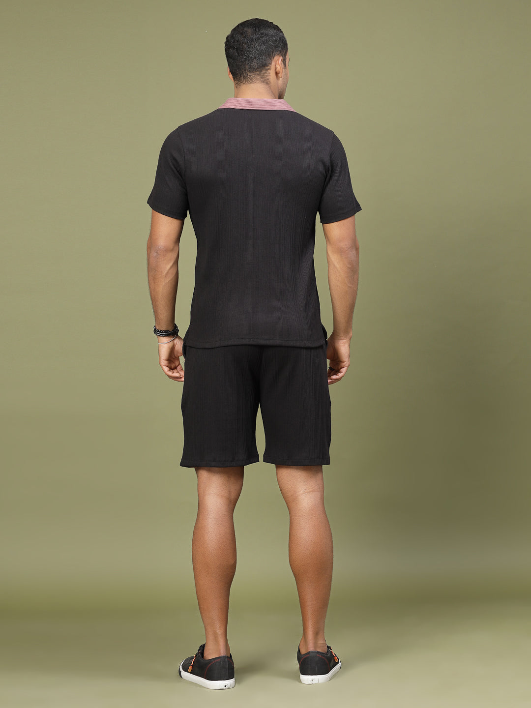 Men Colorblock Rib Polo Co-ords