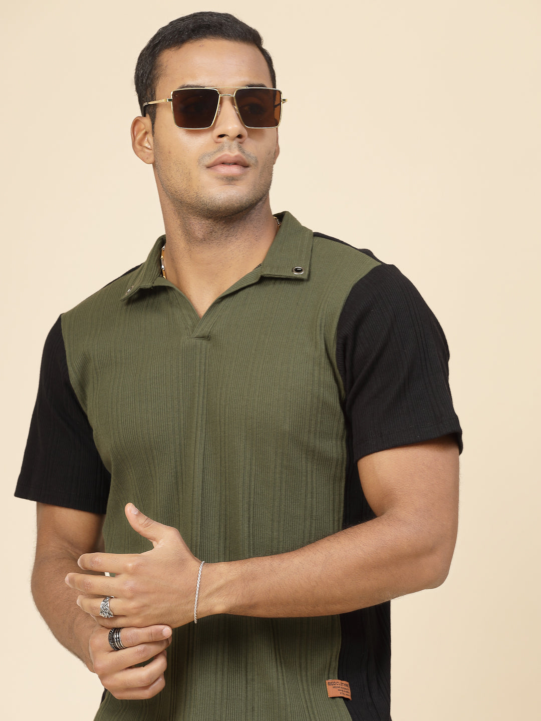 Men Colorblock Rib Polo Co-ords